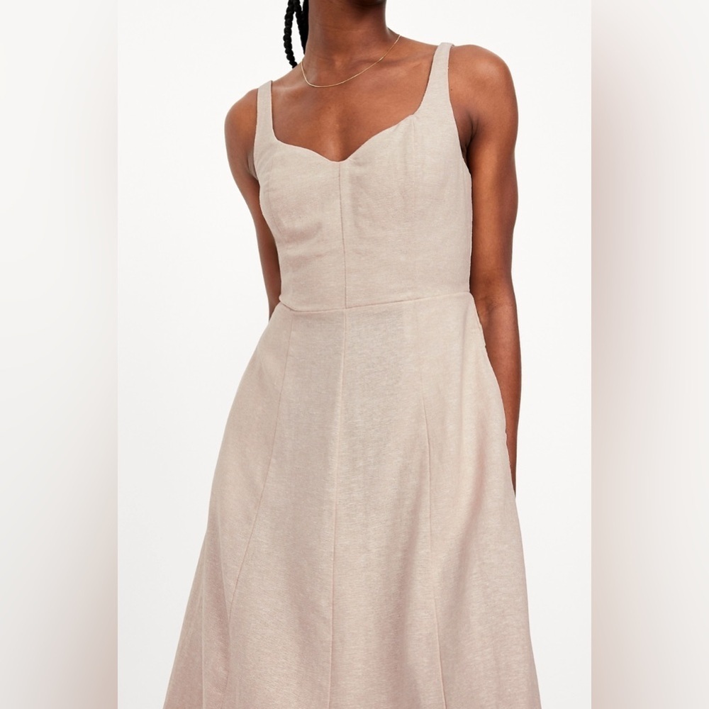 Old Navy Fit & Flare Sleeveless Linen-Blend Midi Dress in Flax Linen - Size XL - Picture 3 of 6